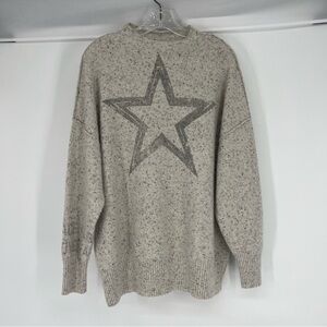 Pilcro 100% Cashmere Grey Star Mock Neck Prep Lightweight Knit Pullover Sweater